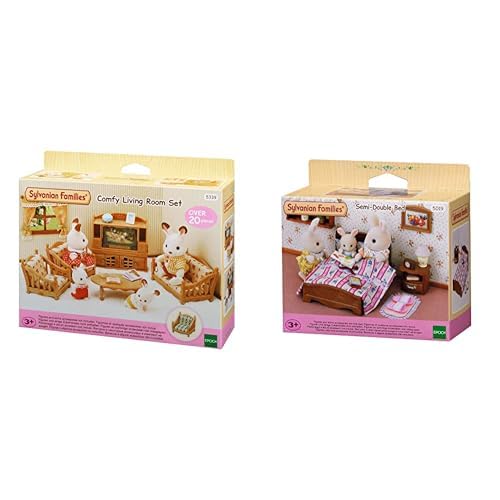 SYLVANIAN FAMILIES - 5339 - Set de salón de hogar + 5019 - Set Cama Doble